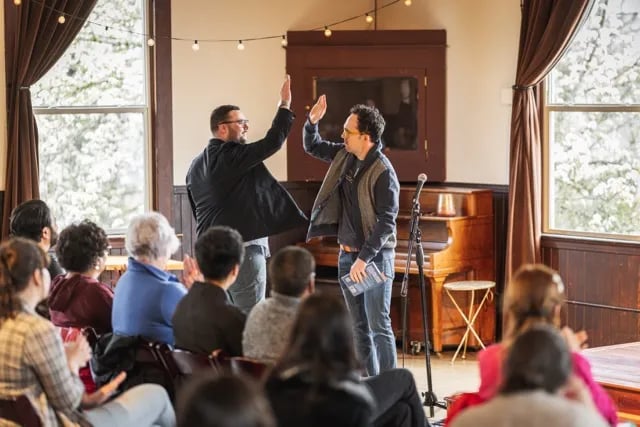 Matt and Brack high-fiving